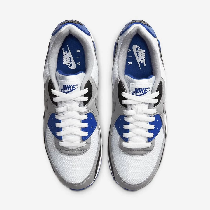 Nike Air Max 90 Spor Ayakkabı Erkek Beyaz Kraliyet Mavisi Siyah Gri | TR4257046