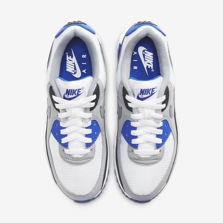 Nike Air Max 90 Tenis Ayakkabısı Kadın Beyaz Kraliyet Mavisi Siyah Gri | TR4257497