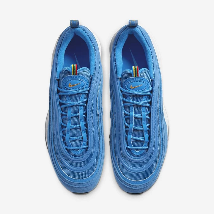 Nike Air Max 97 Spor Ayakkabı Erkek Mavi Beyaz Siyah Metal Altın | TR4257054