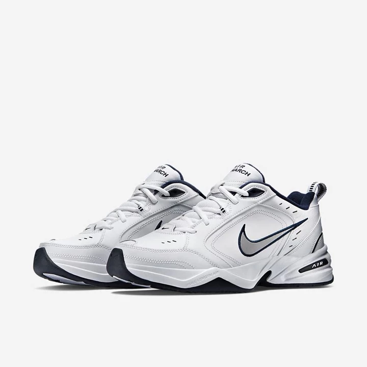 Nike Air Monarch IV Spor Ayakkabı Erkek Beyaz Lacivert Beyaz Metal Gümüş | TR4256773