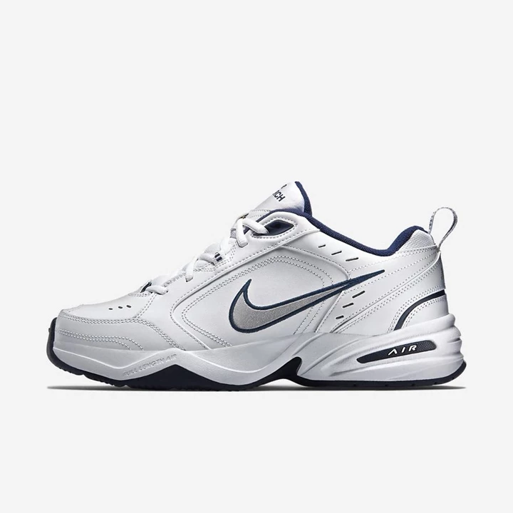 Nike Air Monarch IV Spor Ayakkabı Erkek Beyaz Lacivert Beyaz Metal Gümüş | TR4256930