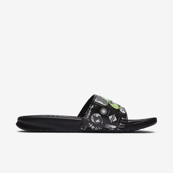 Nike Benassi JDI Terlik Erkek Siyah Siyah Beyaz Yeşil | TR4256411