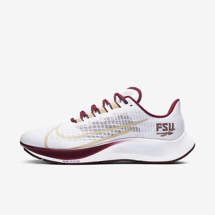 Nike College Zoom Pegasus 37 Koşu Ayakkabısı Erkek Beyaz Platini Bordo Altın | TR4256601
