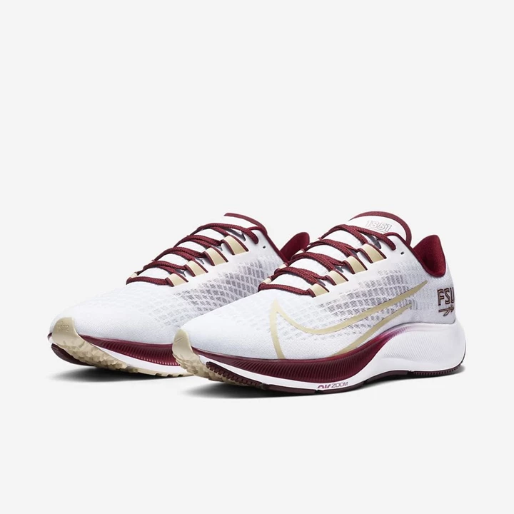 Nike College Zoom Pegasus 37 Koşu Ayakkabısı Erkek Beyaz Platini Bordo Altın | TR4256601