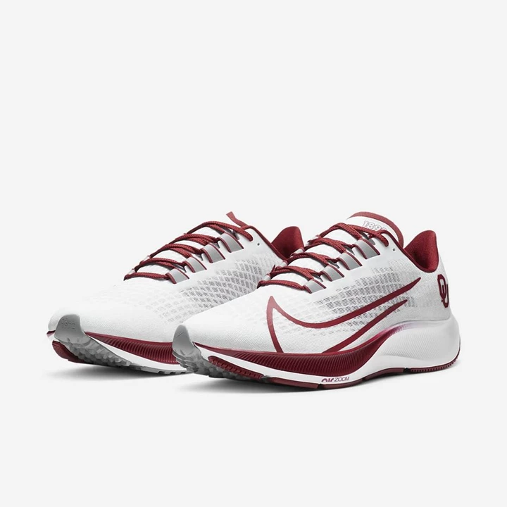 Nike College Zoom Pegasus 37 Koşu Ayakkabısı Erkek Beyaz Platini Kırmızı Gri | TR4257513