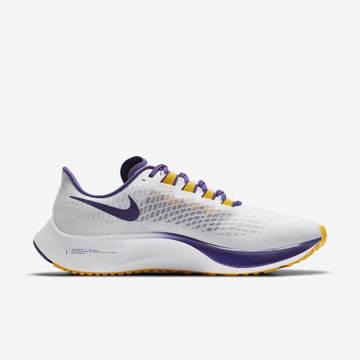 Nike College Zoom Pegasus 37 Koşu Ayakkabısı Erkek Beyaz Platini Mor Altın | TR4258098