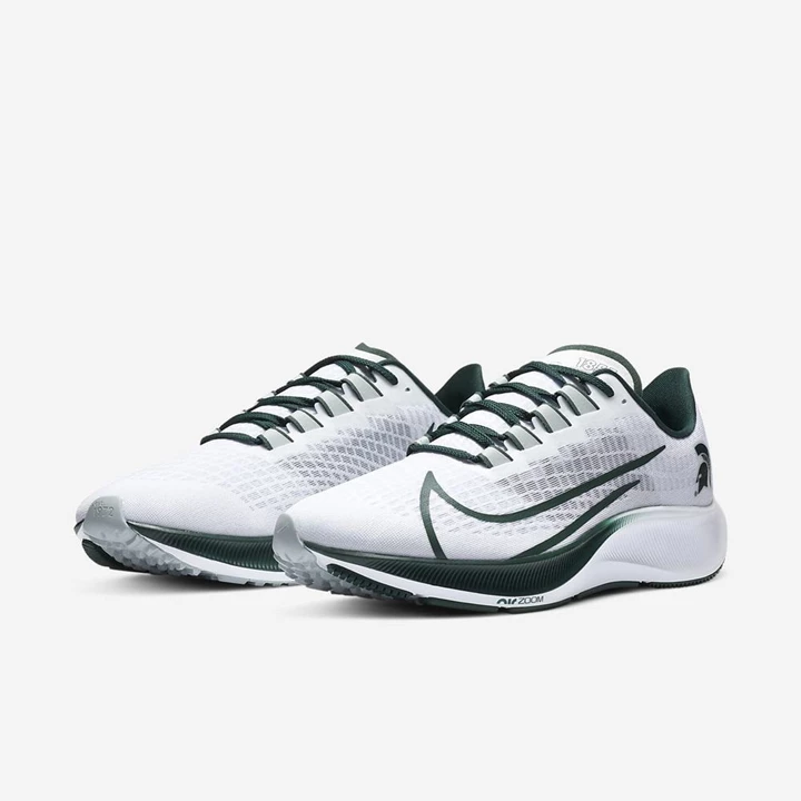 Nike College Zoom Pegasus 37 Koşu Ayakkabısı Erkek Beyaz Platini Yeşil Gümüş | TR4258406