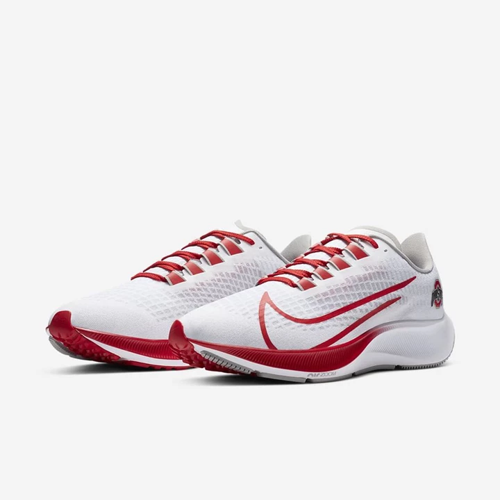 Nike College Zoom Pegasus 37 Koşu Ayakkabısı Erkek Beyaz Platini Mavi Gri Kırmızı | TR4258491
