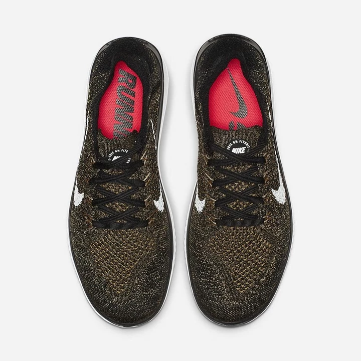Nike Free RN Flyknit 2018 Koşu Ayakkabısı Erkek Siyah Altın Kırmızı Beyaz | TR4258537