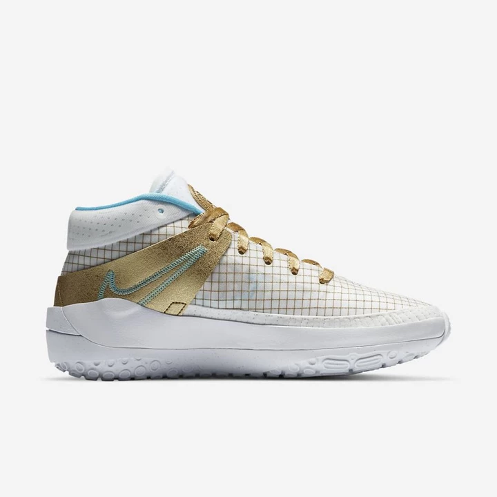 Nike KD13 Basketbol Ayakkabısı Erkek Beyaz Mavi Beyaz Metal Altın | TR4258404