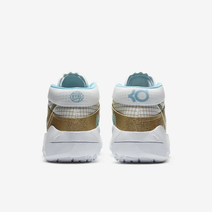 Nike KD13 Basketbol Ayakkabısı Kadın Beyaz Mavi Beyaz Metal Altın | TR4257734
