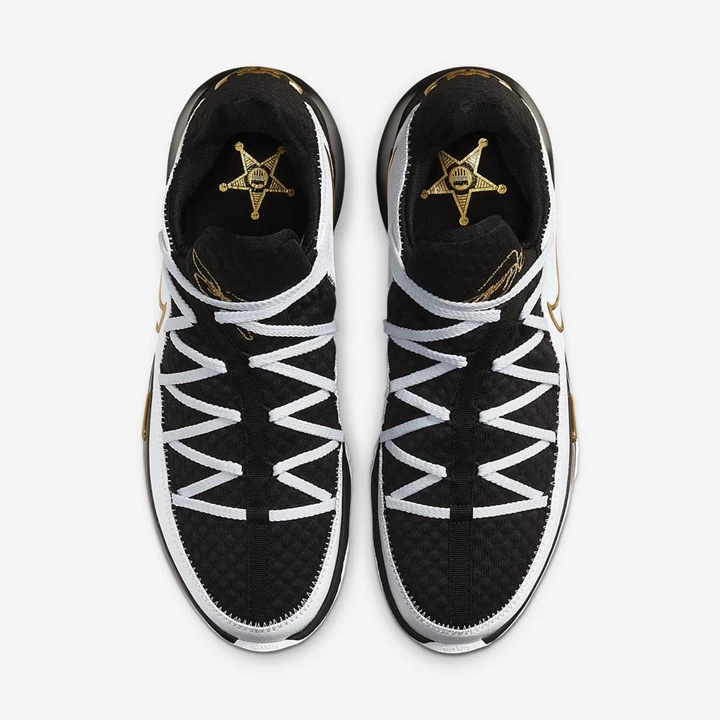 Nike LeBron 17 Basketbol Ayakkabısı Erkek Beyaz Siyah Metal Altın | TR4256538
