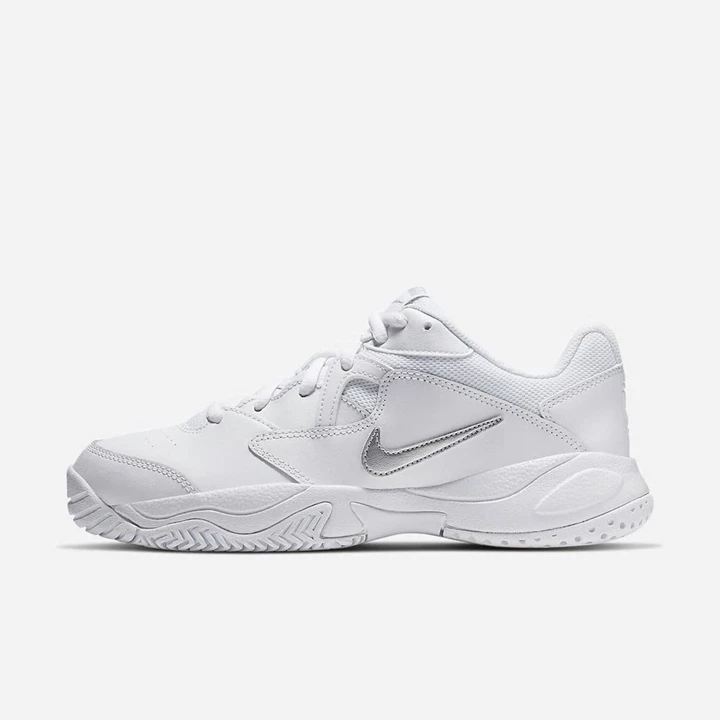Nike NikeCourt Lite 2 Tenis Ayakkabısı Kadın Beyaz Beyaz Metal Gümüş | TR4256844