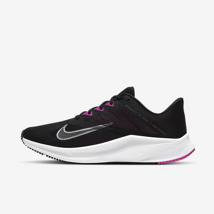 Nike Quest 3 Koşu Ayakkabısı Kadın Siyah Koyu Gri Pembe Metal Gri | TR4257071