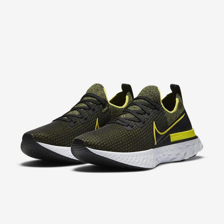 Nike React Infinity Run Flyknit Koşu Ayakkabısı Erkek Siyah Beyaz Koyu Gri Sarı | TR4258820