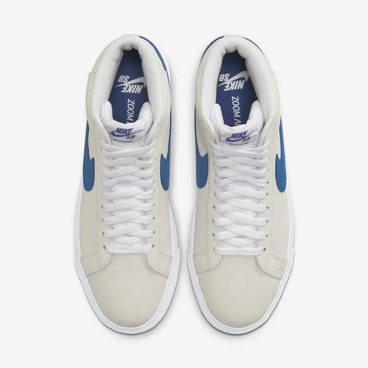 Nike SB Zoom Blazer Mid Cut Kaykay Ayakkabısı Kadın Beyaz Beyaz Kraliyet Mavisi | TR4256816