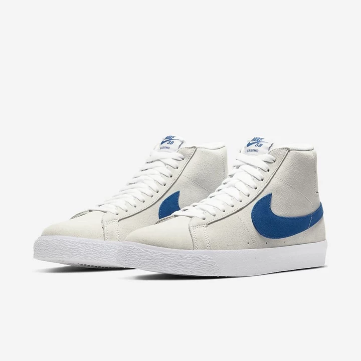 Nike SB Zoom Blazer Mid Cut Kaykay Ayakkabısı Erkek Beyaz Beyaz Kraliyet Mavisi | TR4257981