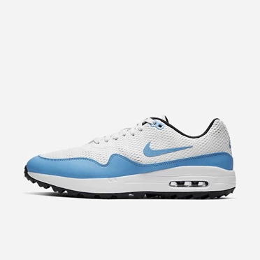 Nike Air Max 1 Golf Ayakkabısı Erkek Beyaz Koyu Gri Platini Mavi | TR4256633