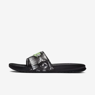 Nike Benassi JDI Terlik Erkek Siyah Siyah Beyaz Yeşil | TR4256981