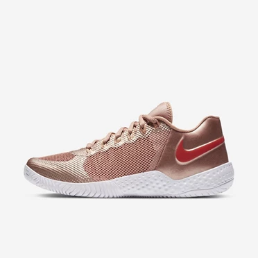 Nike NikeCourt Flare 2 Tenis Ayakkabısı Kadın Metal Kırmızı Kahverengi Pembe Altın Beyaz Kırmızı | TR4257359