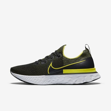 Nike React Infinity Run Flyknit Koşu Ayakkabısı Erkek Siyah Beyaz Koyu Gri Sarı | TR4258820