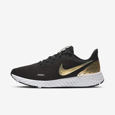 Nike Revolution 5 Koşu Ayakkabısı Kadın Siyah Metal Altın | TR4256406